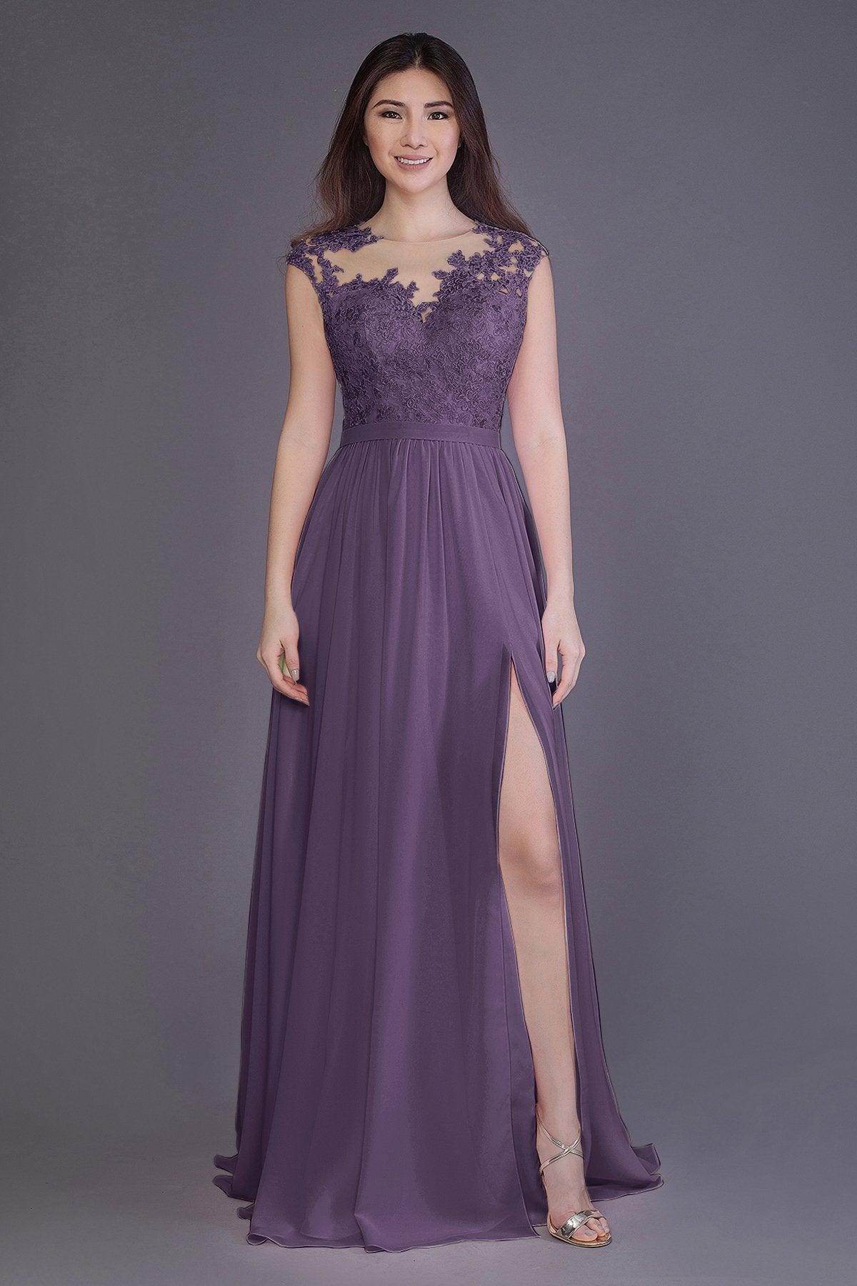 Sheath Floor Length Chiffon and Lace Bridesmaid Dress PR3554PS - COCOMELODY